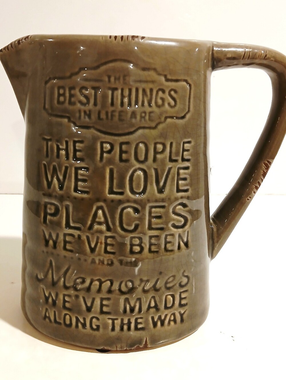Embossed Ceramic Pitcher — Olive Brown